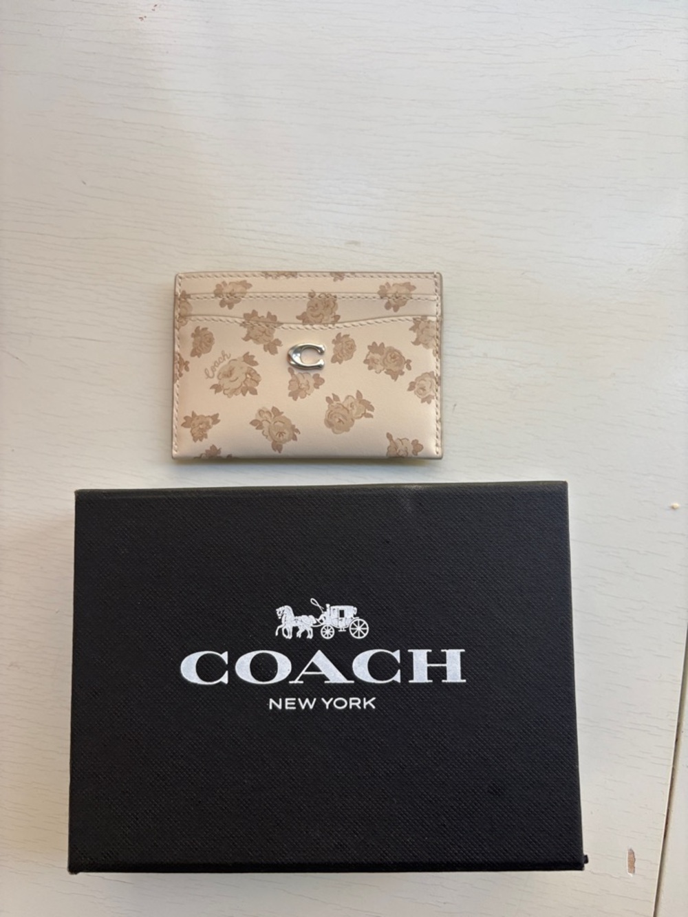 Coach Leather Cream Floral Skim ID Card Case Wallet - Picture 6 of 10
